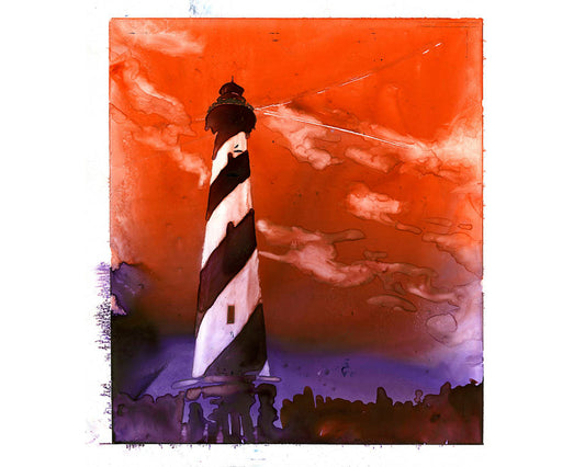 Cape Hatteras lighthouse- Outer Banks, North Carolina.  Lighthouse painting OBX.  Fine art watercolor painting of Cape Hatteras lighthouse (print)