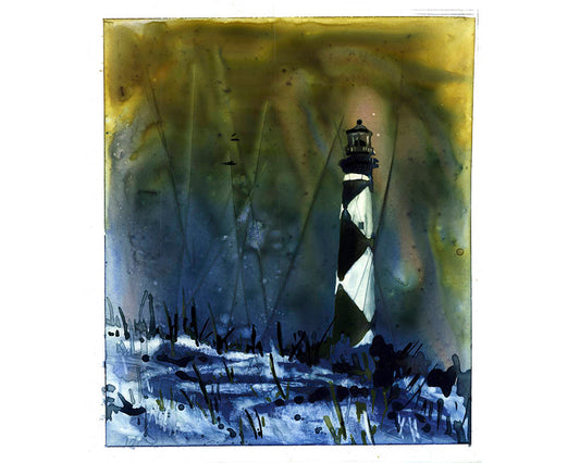 Cape Lookout lighthouse- Outer Banks, North Carolina.  Lighthouse artwork. Lighthouse art Cape Lookout North Carolina lighthouse decor (print)