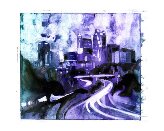 Downtown Raleigh, NC skyline.  Fine art painting Raleigh, NC art.  Raleigh print watercolor art Raleigh wall art house decor giclee (print)