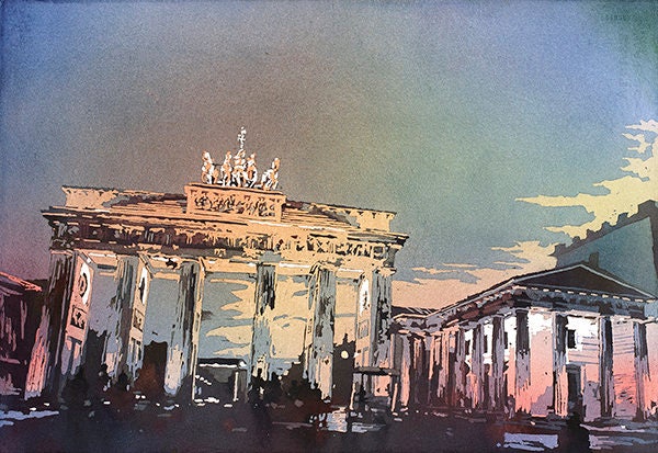 Brandenburg Gate at sunset in Berlin- Germany, Europe, painting Brandenburg Gate Berlin fine art print watercolor giclee Berlin home decor (print)