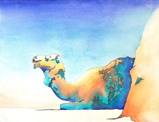Camel resting on ground- fine art watercolor painting.  Original watercolor painting camel, wall art camel  giclee, animal art (print)