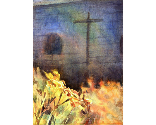 Cruz en la iglesia. Santa Catalina en la ciudad de Arequipa, Perú- pintura de acuarela de bellas artes, arte peruano Pintura de Arequipa (impresión)