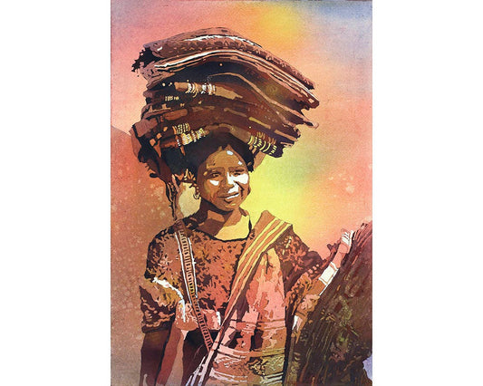 Woman in Antigua- Guatemala.  Colorful watercolor print woman Guatemala art for house colorful giclee woman smiling artwork Guatemala art