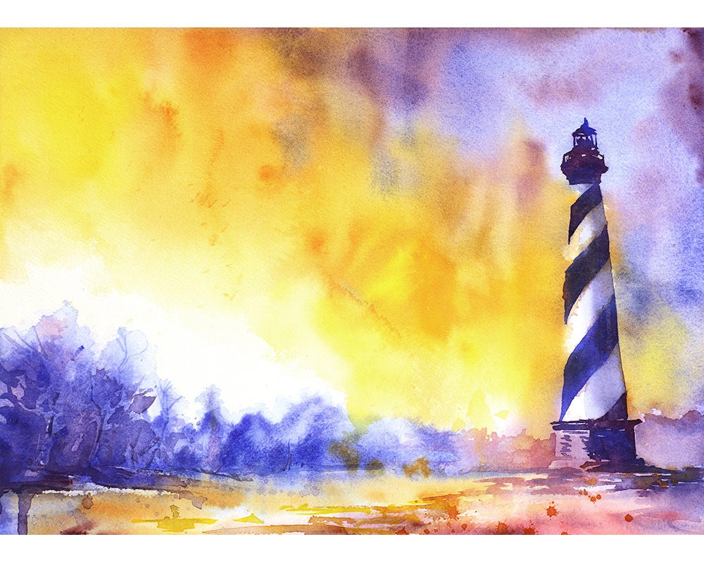 Faro de Cabo Hatteras - Outer Banks, Carolina del Norte. Faro de Cabo Hatteras pintura de bellas artes obras de arte del faro (impresión)