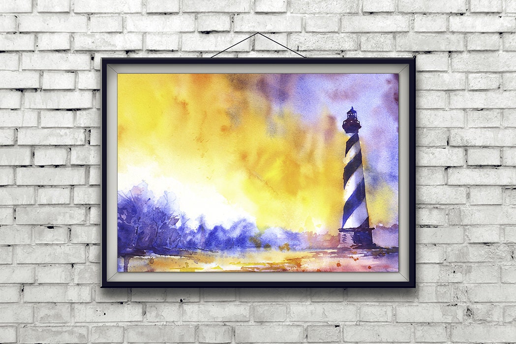 Cape Hatteras lighthouse- Outer Banks, North Carolina.  Cape Hatteras lighthouse fine art painting lighthouse artwork (print)