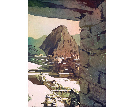 Machu Picchu Incan ruins in the Sacred Valley, Peru.  Machu Picchu artwork