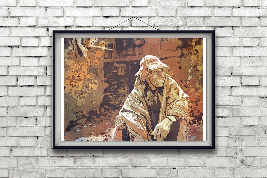 Quechua man in Sacred Valley, Peru. Original watercolor painting of Quechua man in Peru home decor Peru artwork people Peru painting