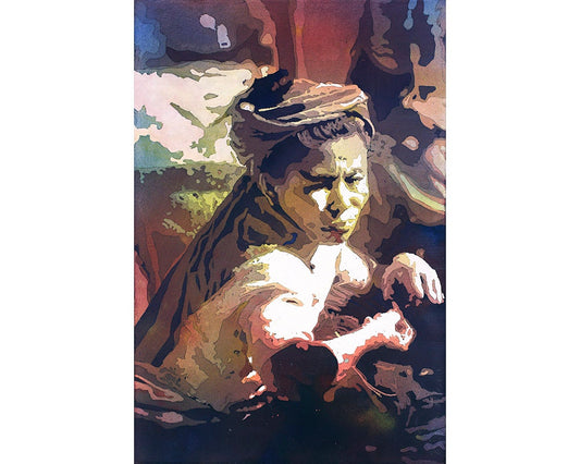 Mujer en el mercado de frutas en la ciudad de Rangún (Yangoon) - Myanmar (Birmania). Arte colorido mujer mercado de Birmania pintura SE Asia Myanmar obras de arte