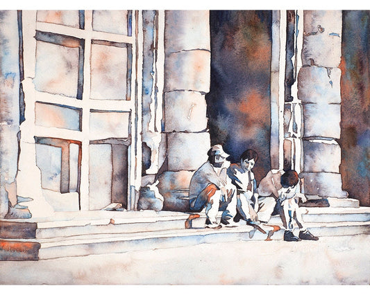 Watercolor painting of church in the colonial city of Morelia, Mexico.   Watercolor painting Morelia men fine art (print)