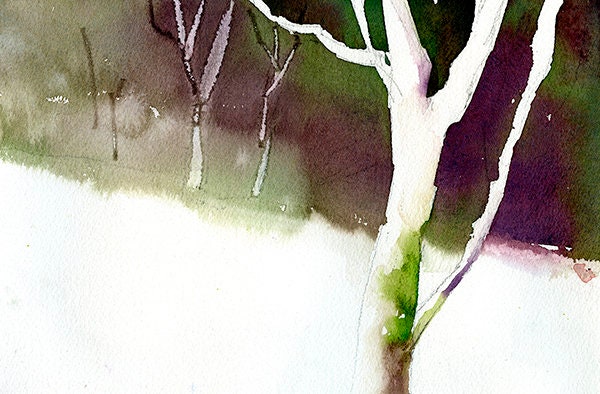 Landscape painting of trees in forest.  Tree art watercolor original wall art giclee print home decor green watercolor landscape tree art (print)