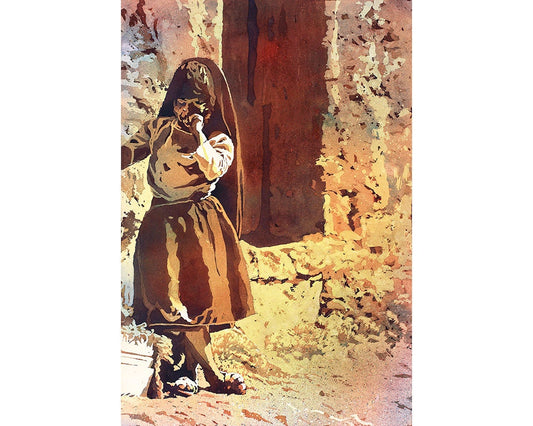 Girl on Isla Amantani in Lake Titicaca- Peru (South America), watercolor painting Lake Titicaca Peru wall art watercolor (print)