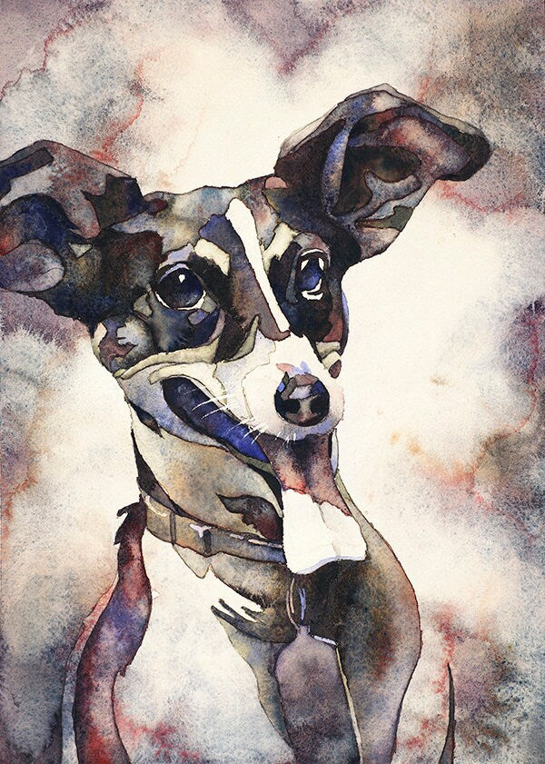 Dog painting-Jack Russell terrier smiling. Dog artwork, watercolor painting dog fine art print dog giclee print art for house dog (print)