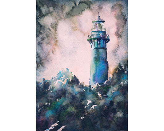 Watercolor painting of Currituck Lighthouse in Outer Banks, NC, lighthouse painting wall art watercolor landscape fine art print lighthouse