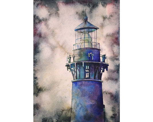 Currituck Lighthouse in Outer Banks, NC.  Lighthouse painting wall art watercolor, landscape fine art print lighthouse Outer Banks NC art (print)