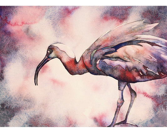 Colorful wall art crane watercolor painting