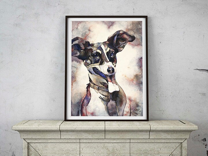 Dog painting-Jack Russell terrier smiling. Dog artwork, watercolor painting dog fine art print dog giclee print art for house dog (print)