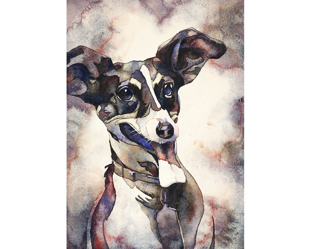 Dog painting-Jack Russell terrier smiling. Dog artwork, watercolor painting dog fine art print dog giclee print art for house dog (print)