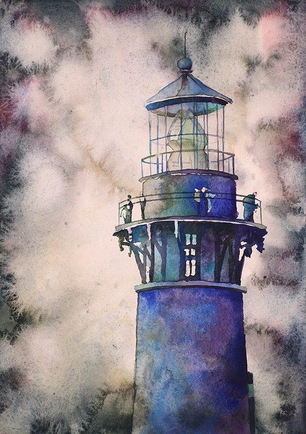 Currituck Lighthouse in Outer Banks, NC.  Lighthouse painting wall art watercolor, landscape fine art print lighthouse Outer Banks NC art (print)