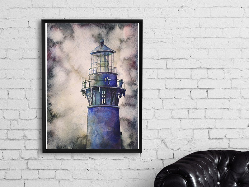 Currituck Lighthouse in Outer Banks, NC.  Lighthouse painting wall art watercolor, landscape fine art print lighthouse Outer Banks NC art (print)