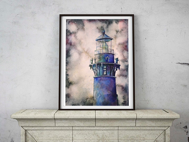 Currituck Lighthouse in Outer Banks, NC.  Lighthouse painting wall art watercolor, landscape fine art print lighthouse Outer Banks NC art (print)