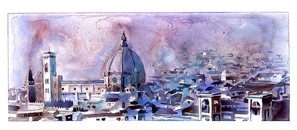 Duomo and cityscape of Florence from the Palazzo di Michelangelo- Florence, Italy. Colorful painting Florence art Italy Duomo (print)