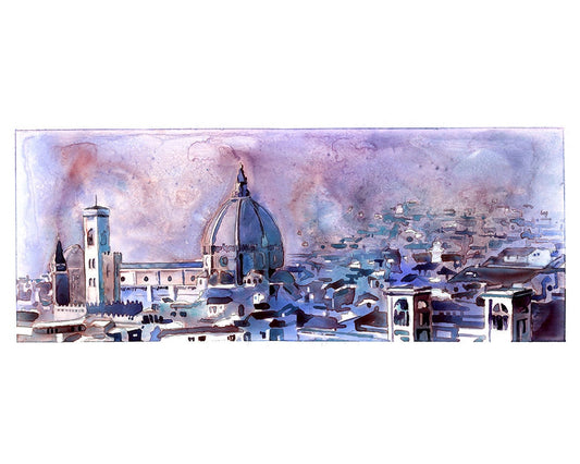 Duomo and cityscape of Florence from the Palazzo di Michelangelo- Florence, Italy. Colorful painting Florence art Italy Duomo (print)