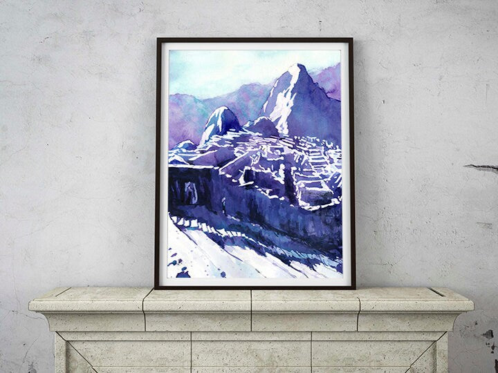 Machu Picchu- Sacred Valley, Peru painting. Home decor wall art, watercolor painting Machu Picchu Peru artwork watercolor giclee ruins art (print)