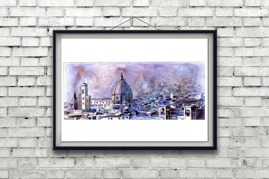 Duomo and cityscape of Florence from the Palazzo di Michelangelo- Florence, Italy. Colorful painting Florence art Italy Duomo (print)