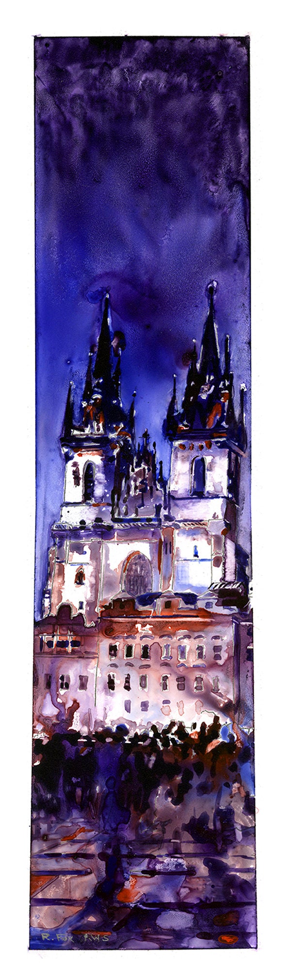 Prague Church at sunset in the medieval city of Prague- Czech Republic, Prague artwork watercolor painting Czech Republic fine art (print)