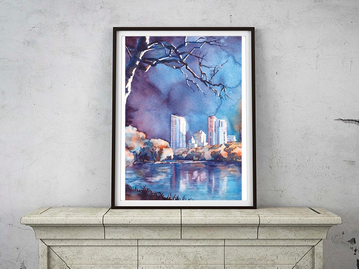 Watercolor landscape painting Milwaukee WI wall art