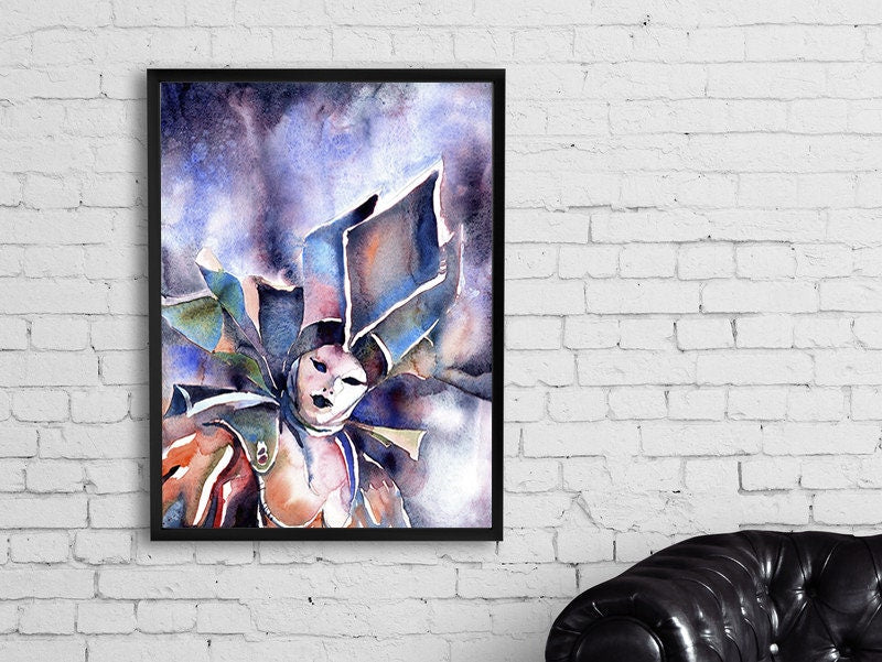 Carnival in Venice, Italy. Venice painting Italy artwork home decor Carnival wall art watercolor Italy home decor art Venice Italy mask (print)