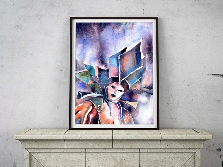 Carnival in Venice, Italy. Venice painting Italy artwork home decor Carnival wall art watercolor Italy home decor art Venice Italy mask (print)