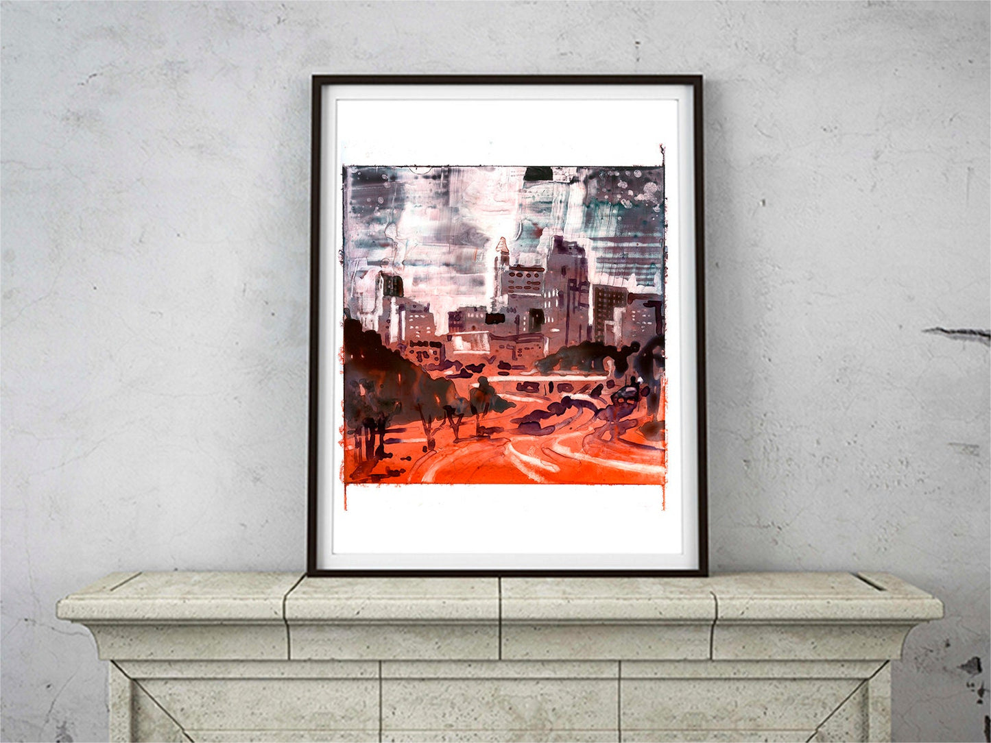 Skyline of downtown Raleigh, NC at dawn- USA.  Watercolor painting on synthetic paper, Raleigh skyline artwork home decor Raleigh watercolor