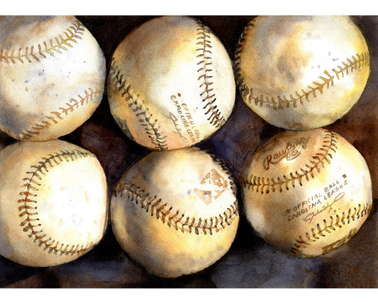 Baseball painting.  Watercolor painting of baseballs, home decor baseball