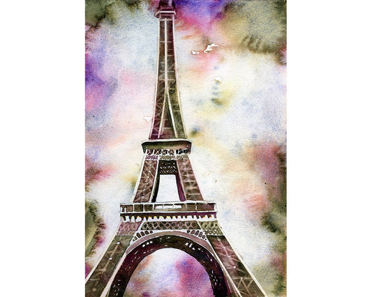 Eiffel Tower at sunset- Paris, France.  Fine art watercolor painting of Eiffel Tower in Paris, home decor Paris Eiffel Tower artwork decor (print)