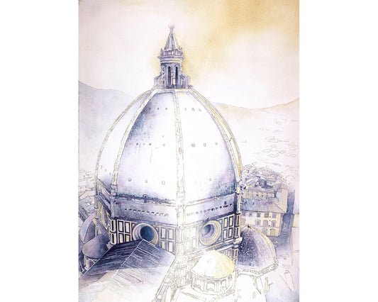 Duomo & cityscape of Florence from atop Giotto&#39;s bell-tower- Florence, Italy. Watercolor painting Duomo Florence artwork home decor Italy (print)