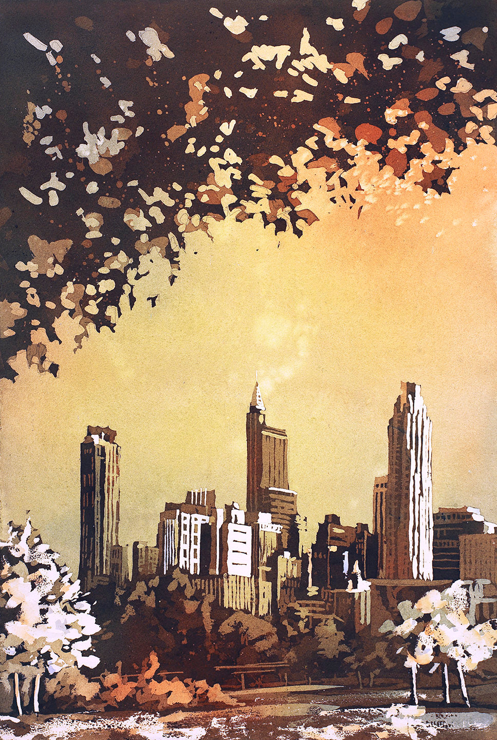 Watercolor painting of downtown Raleigh, NC skyline at dawn- Raleigh skyline artwork, fine art painting Raleigh, North Carolina art (print)