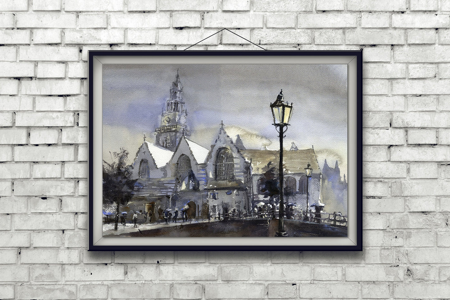 Old Church in Amsterdam.  Watercolor painting of Amsterdam church- Netherlands art home decor church Amsterdam Netherlands painting art (print)