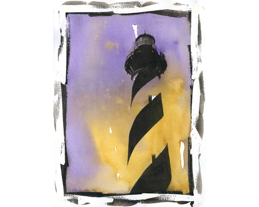 Faro de Cabo Hatteras - Outer Banks, Carolina del Norte. Pintura del faro OBX acuarela pintura faro decoración del hogar (impresión)