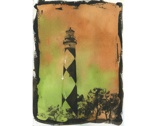 Bellas artes del faro de Cape Lookout. Outer Banks NC faro arte decoración del hogar faro pintura bellas artes impresión OBX Carolina del Norte (impresión)