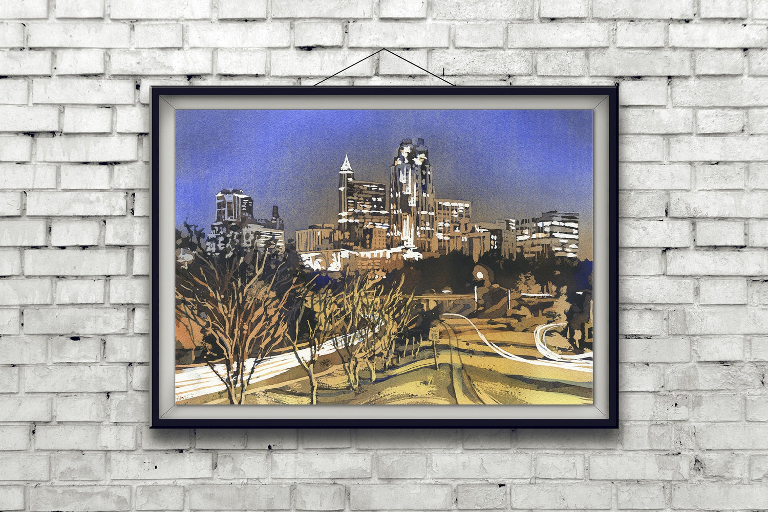 Raleigh skyline artwork watercolor painting