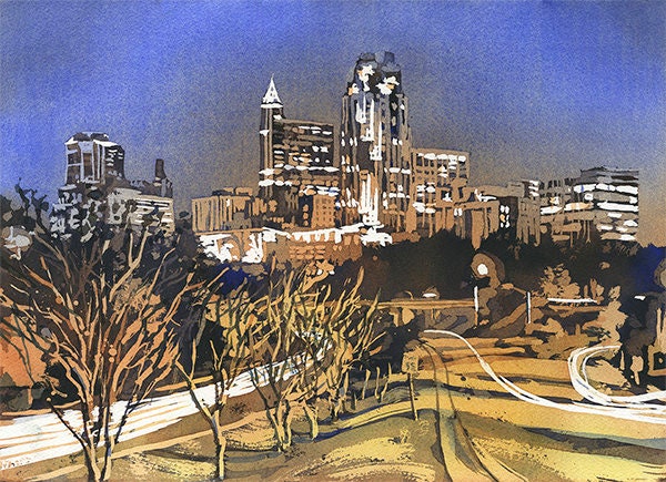 Raleigh NC architecture skyline painting