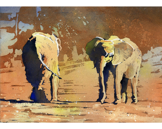 Elephants In A Field - Colorful Watercolor Paintings (prints)