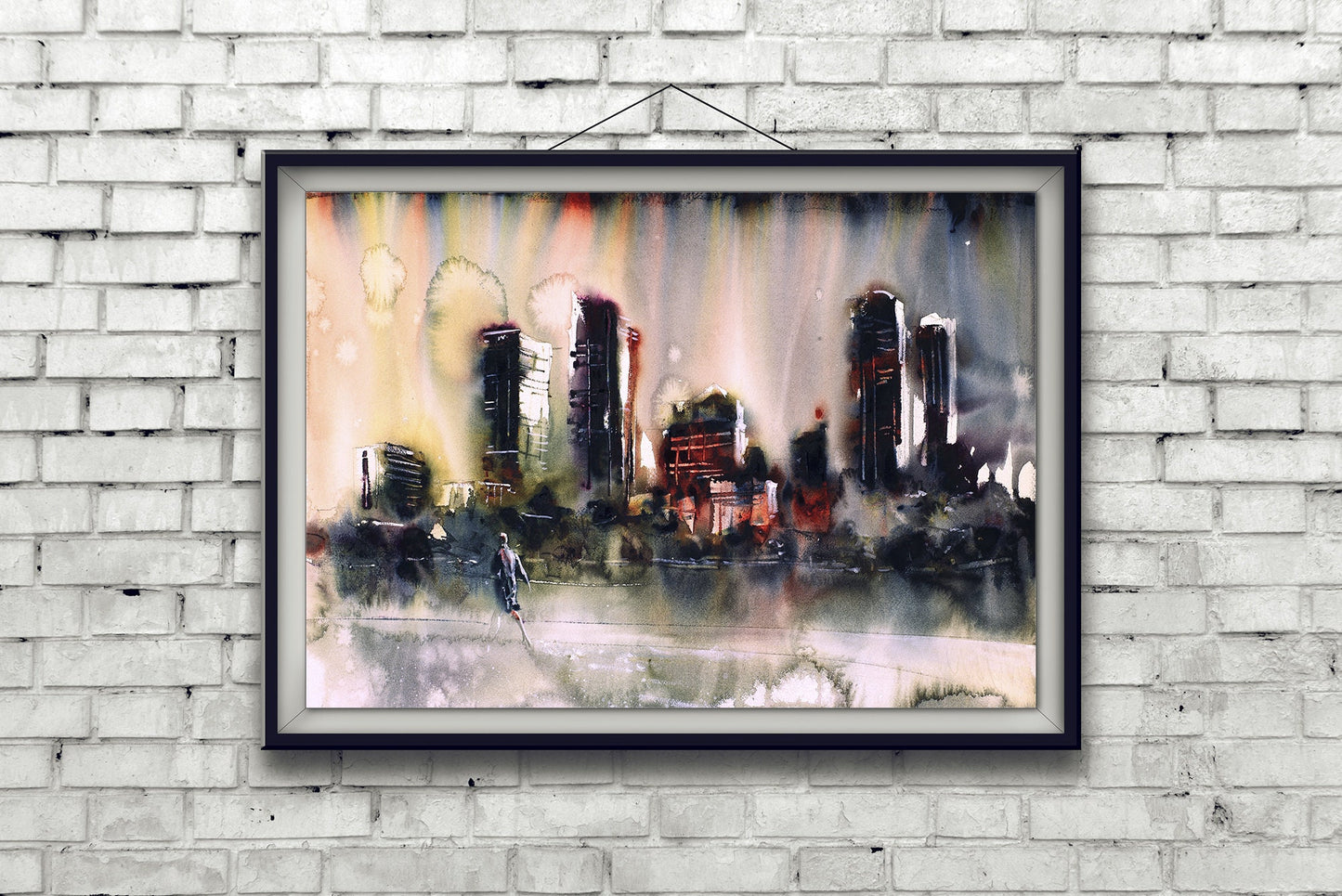 Milwaukee WI skyline watercolor painting.  Watercolor painting of Milwaukee- Wisconsin fine art print skyline Milwaukee decor map (print)