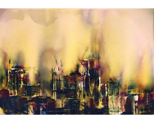 Skyline of downtown Raleigh, NC at sunrise. Watercolor painting Raleigh North Carolina skyline Raleigh decor art watercolor painting Raleigh