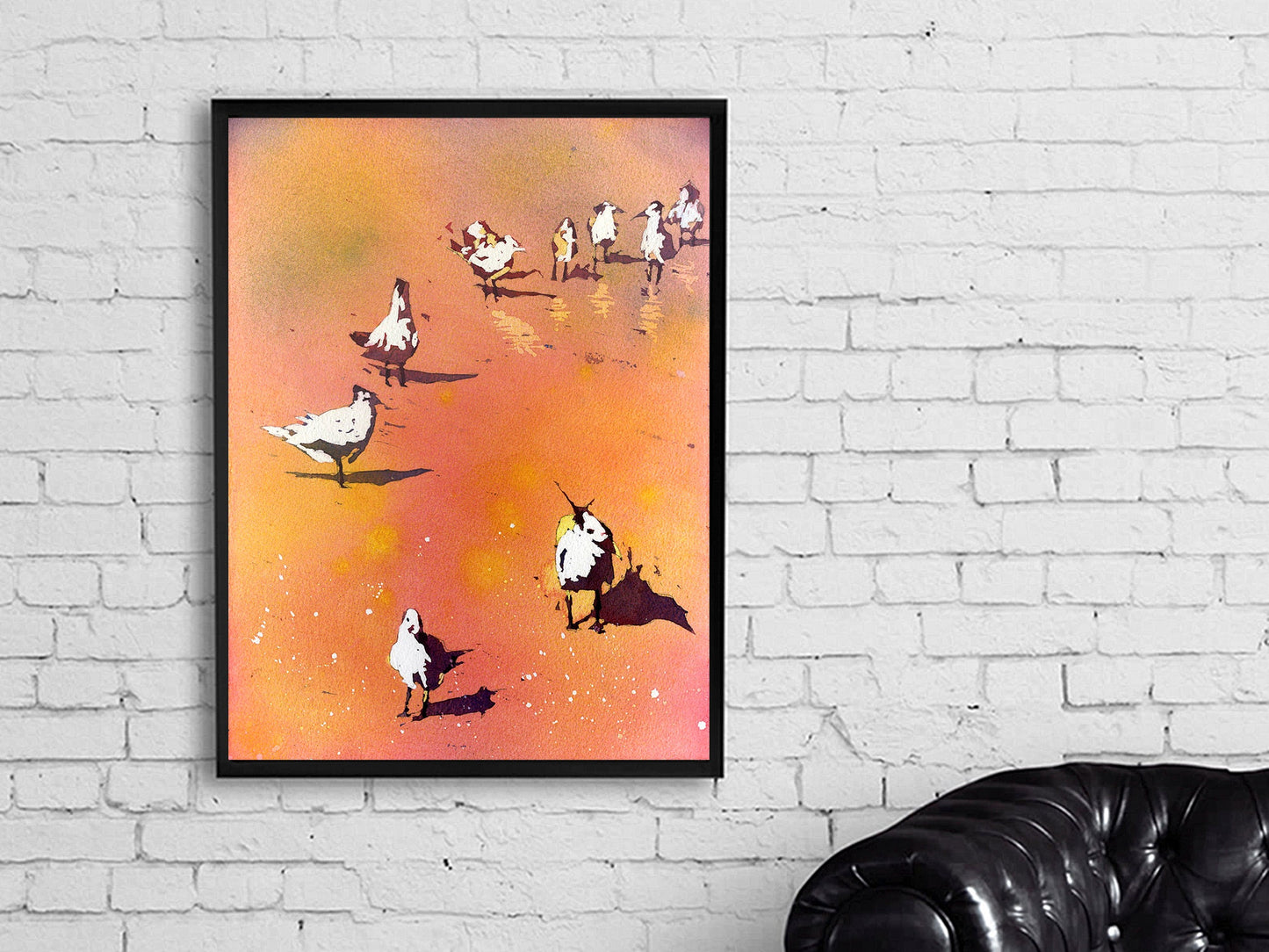 Birds on beach- colorful painting.  Watercolor painting of birds on beach in Outer Banks, North Carolina.  Bird art watercolor (print)