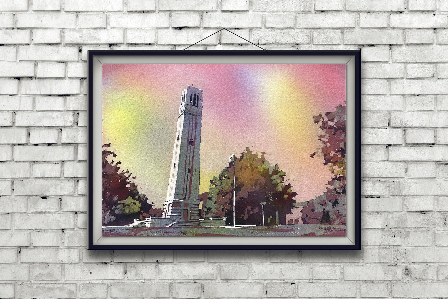 NCSU Bell Tower Raleigh NC watercolor painting