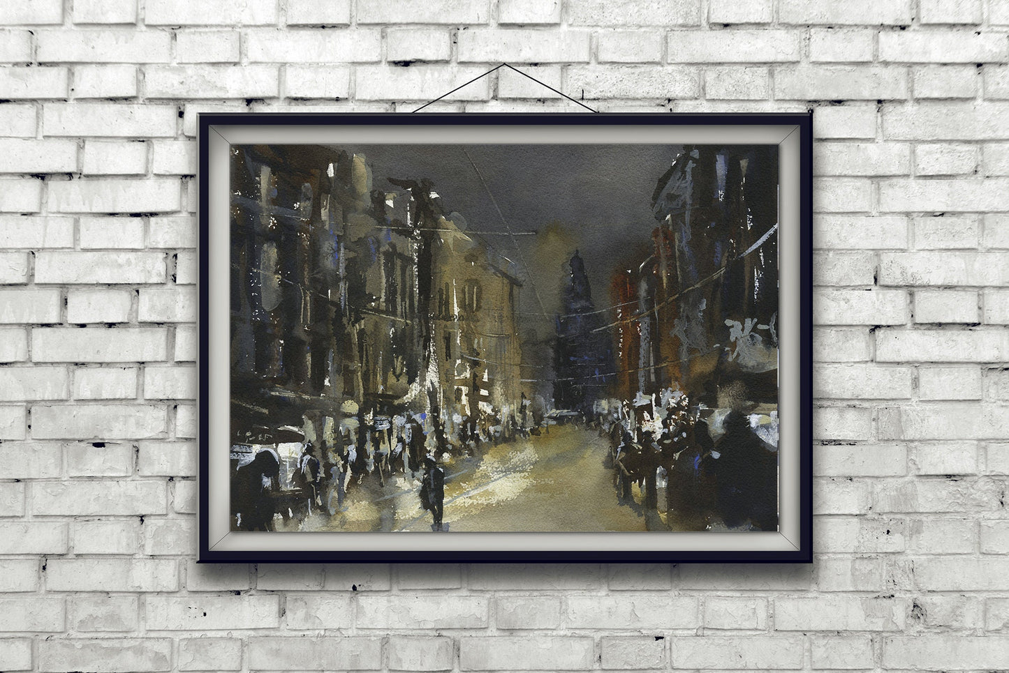 Watercolor landscape painting Amsterdam street scene wall art for house