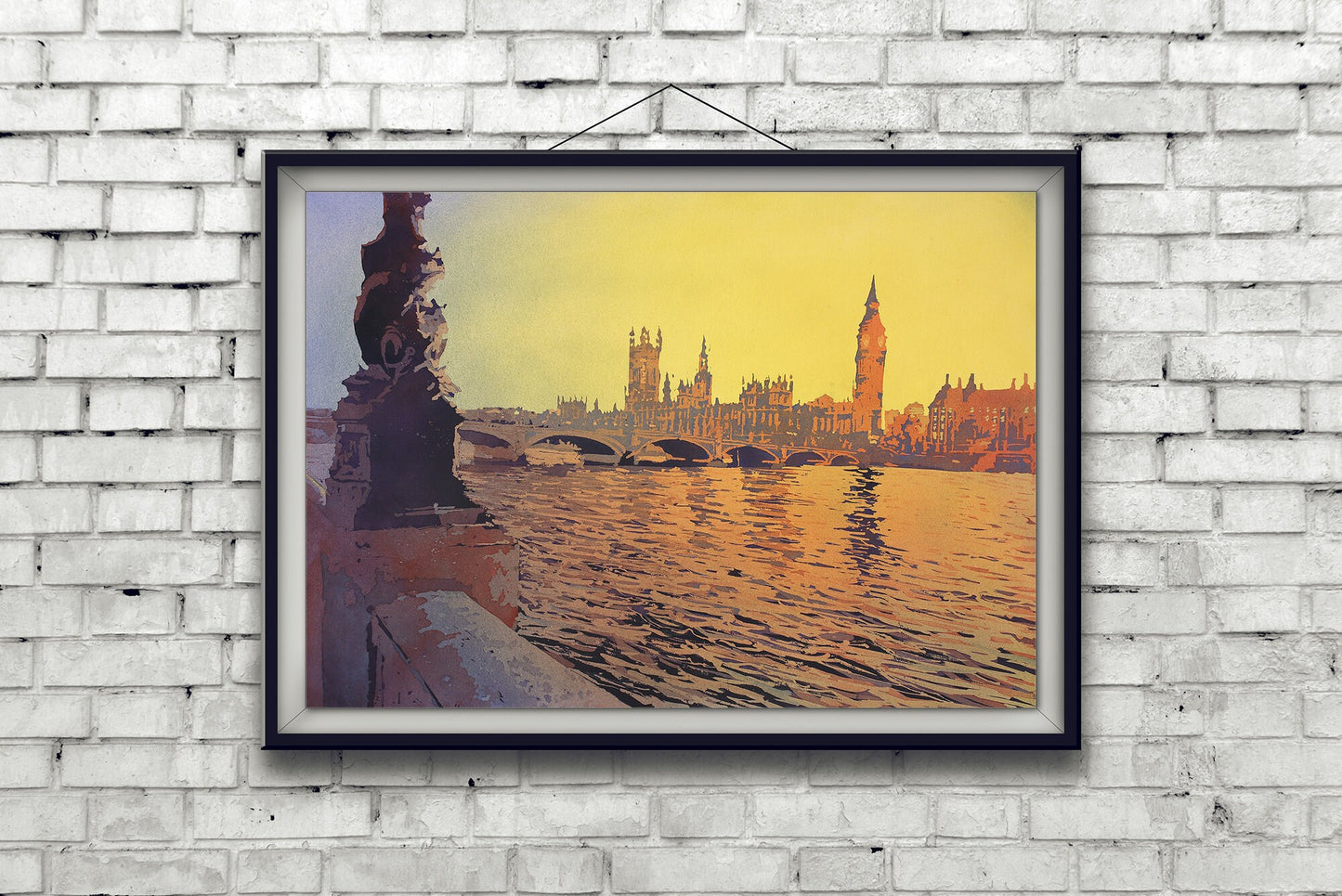 Big Ben (clock of Elizabeth Tower) of Houses of Parliament silhouetted on banks of River Thames- London, United Kingdom Big Ben (print)