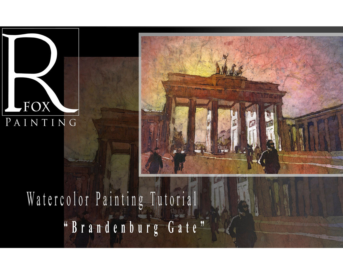 Watercolor batik tutorial lesson.  Brandenburg Gate watercolor batik painting tutorial, art lesson PDF painting lesson batik art Germany art